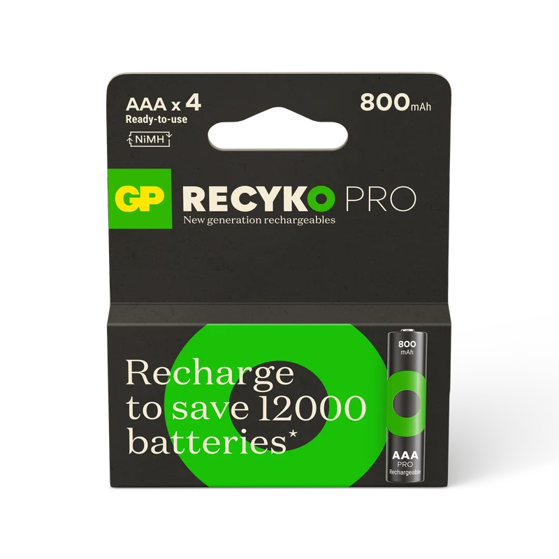 GP Recyko Pro NiMH 800mAh AAA Battery 4's