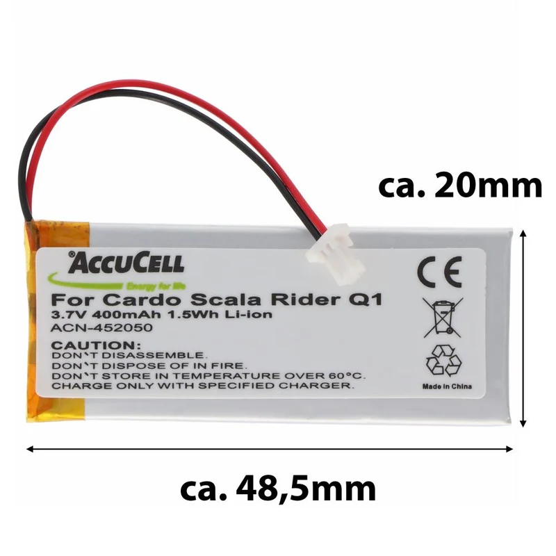 3,7V 320mAh LiPo Akku Passend Für Den Cardo Rider Q1 Scala Rider Q1 Scala Rider Q3 Solo Akku WW452050PL