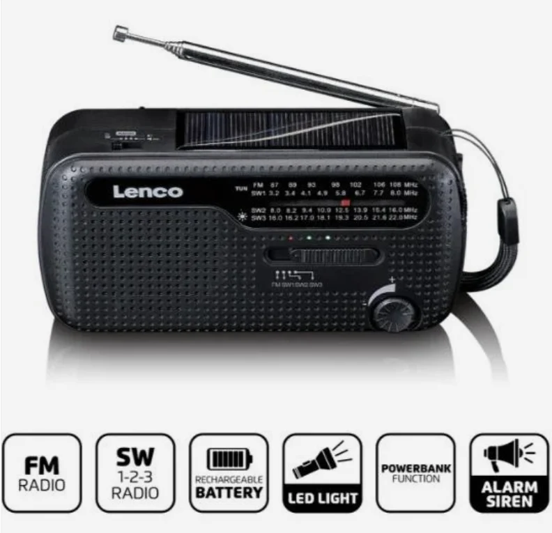 Noodradio opwindbaar – met zaklamp, powerbank en alarmsirene