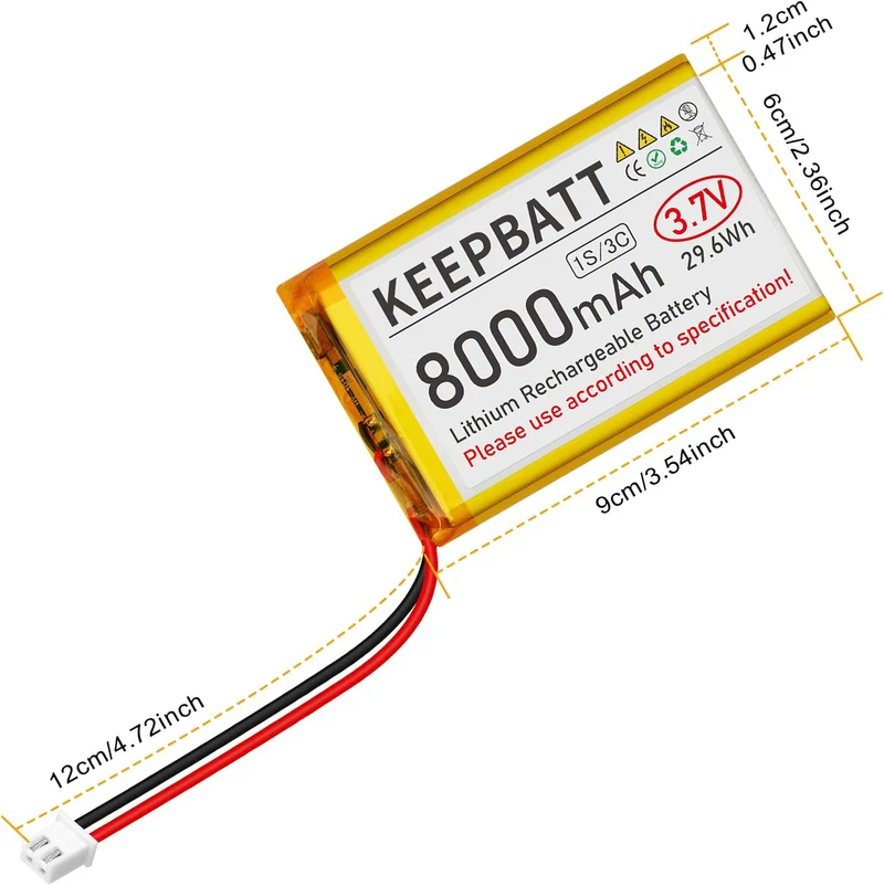 3,7V 8000mAh 126090 LiPo-Akku Wiederaufladbar 1S 3C Mit Dual PCB Micro JST PH 2.54 Stecker Für GPS-Drohne Mit Mehreren Geräten
