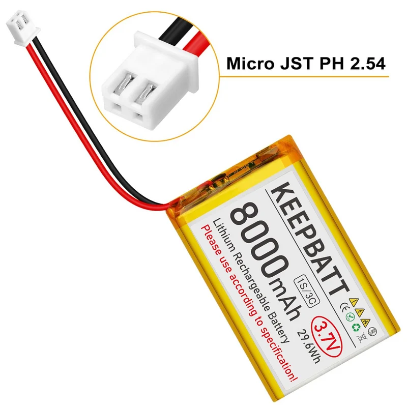 3,7V 8000mAh 126090 LiPo-Akku Wiederaufladbar 1S 3C Mit Dual PCB Micro JST PH 2.54 Stecker Für GPS-Drohne Mit Mehreren Geräten