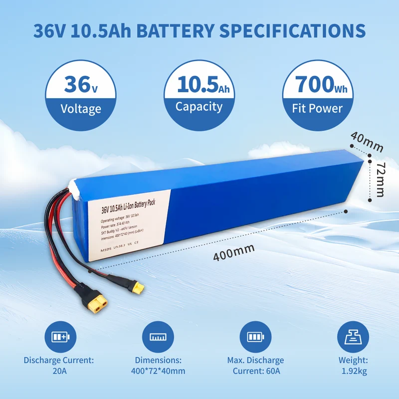 36V 10.5Ah Lithium Akku für SXT BUDDY V2/ V2-EKFV E-Scooter Schnellladen