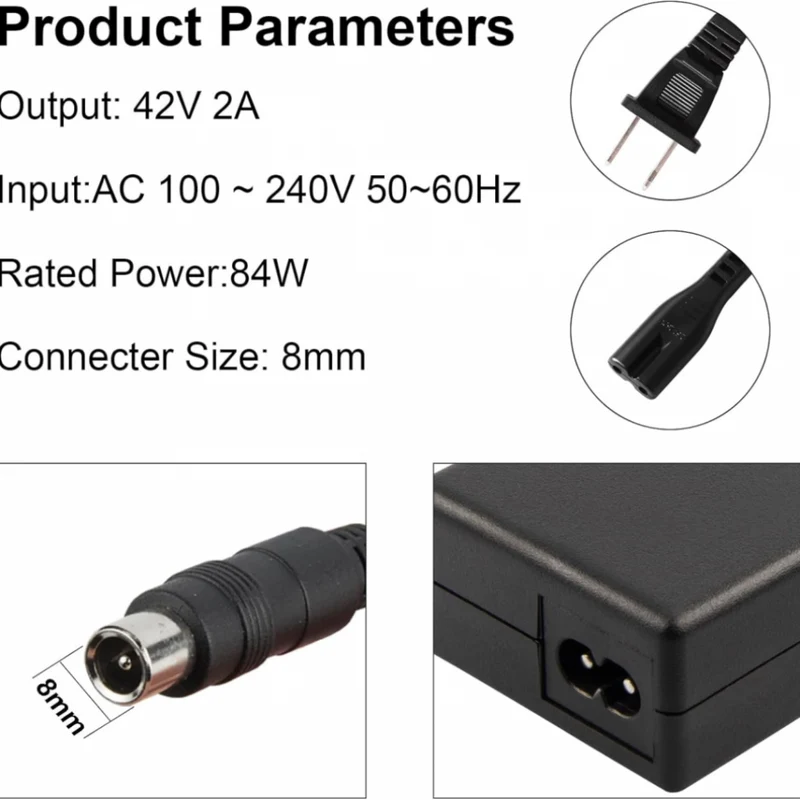 42V 2A Ninebot Elektroroller-Ladegerät, runder RCA-Anschluss, kompatibel mit 36 V Li-Ionen-Akku für Xiaomi M365 Segway
