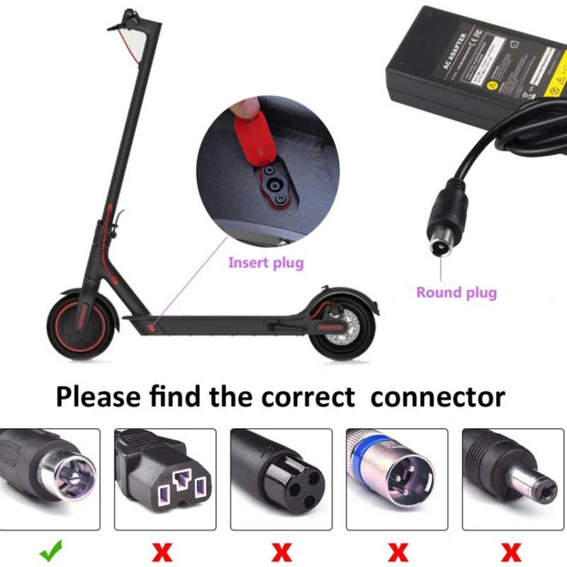 42V 2A Ninebot Elektroroller-Ladegerät, runder RCA-Anschluss, kompatibel mit 36 V Li-Ionen-Akku für Xiaomi M365 Segway