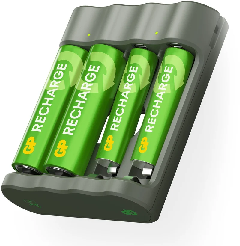 GP RECHARGE B441 Charger + AA 2100 mAh & AAA 800 mAh Rechargeable Batteries (2 + 2 Pack)