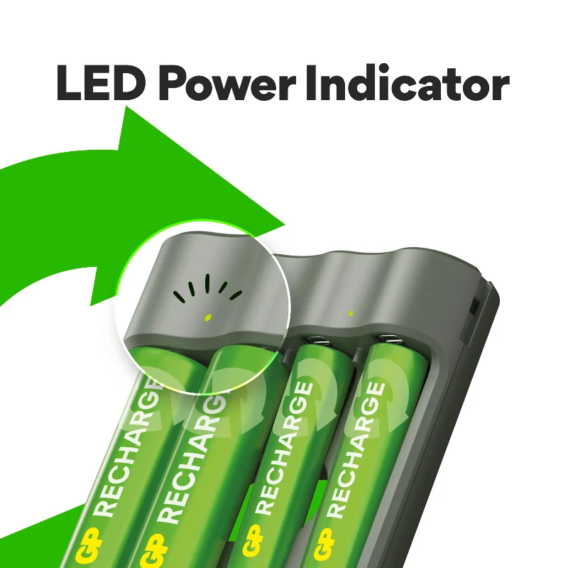 GP RECHARGE B441 Charger + AA 2100 mAh & AAA 800 mAh Rechargeable Batteries (2 + 2 Pack)