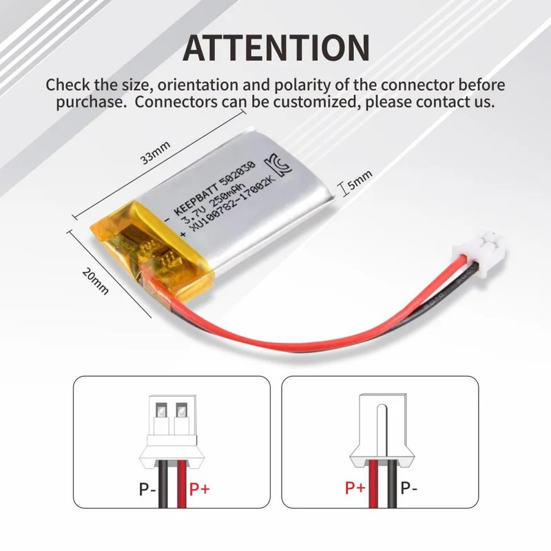 502030 Lipo 3.7V 250mAh Lithium Polymer Akku für Bluetooth Headsets