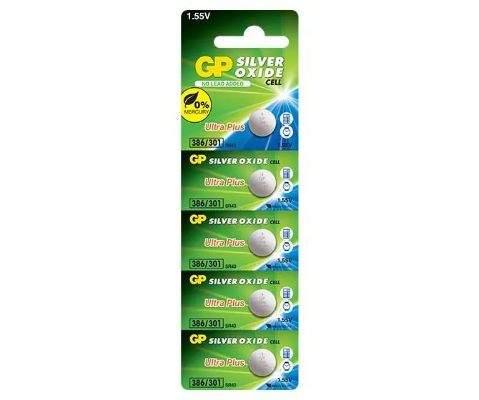 GP Silver Oxide Button 386 (SR43) card of 5