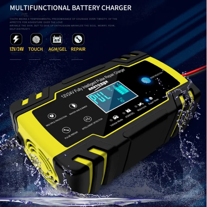Anhtczyx 12V 24V Blei-Säure-Batterieladegerät Autobatterieladegerät für Motorradbatterie AGM