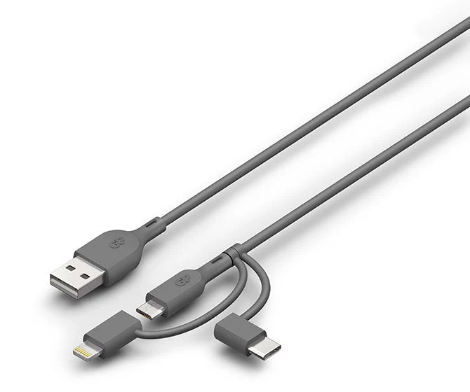 GP 1 metre 3-in-1 USB-A to Lightning, USB-C & Micro-USB Charge & Sync Cable CY1N
