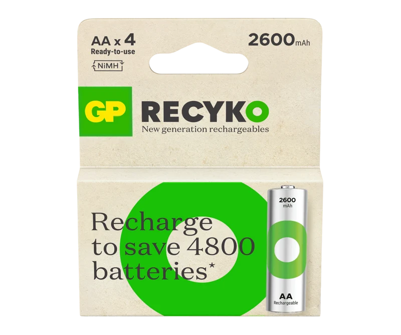 GP Recyko AA Rechargeable Batteries 2600 mAh Card of 4
