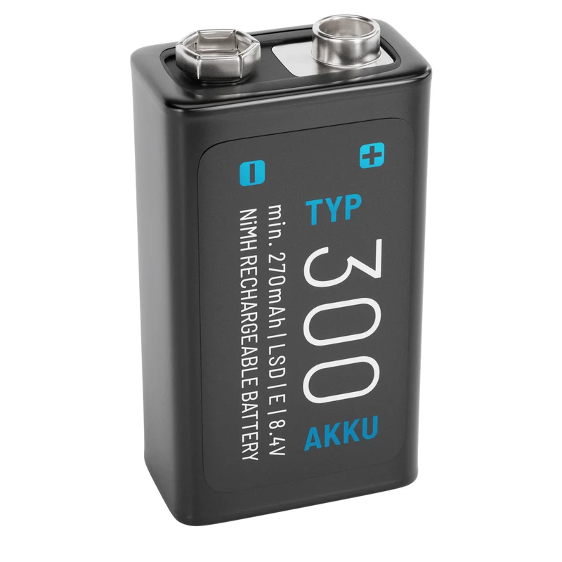 Blockakku im Format 9 V, 8,4 V NiMH, mindestens 270 mAh