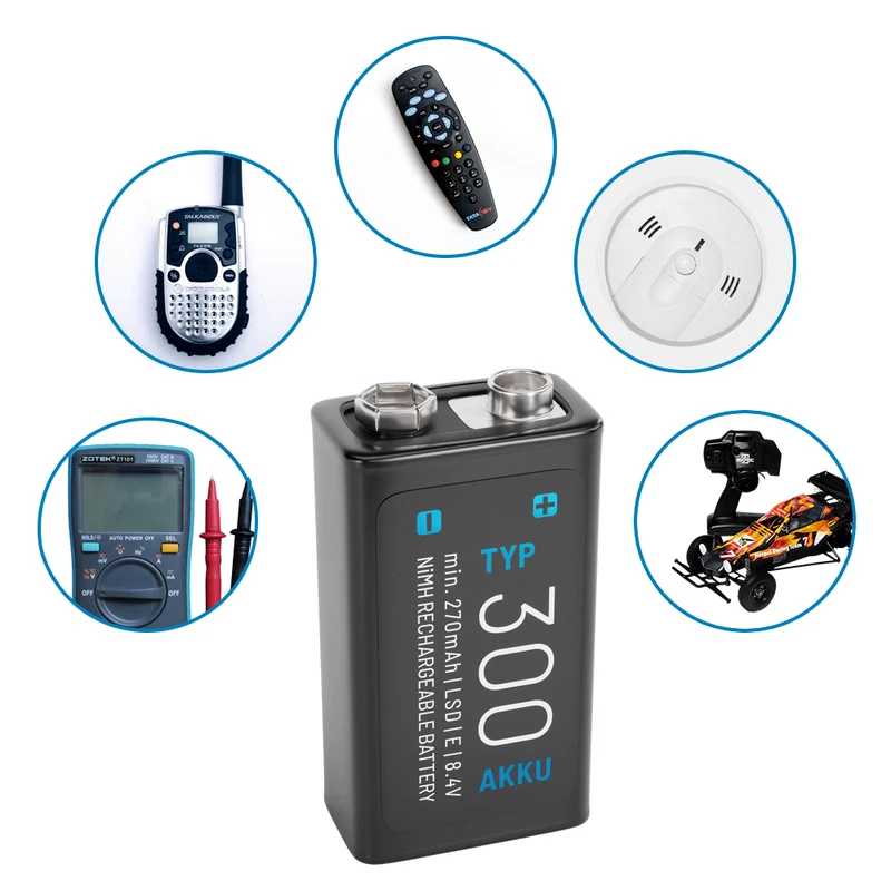 Blockakku im Format 9 V, 8,4 V NiMH, mindestens 270 mAh