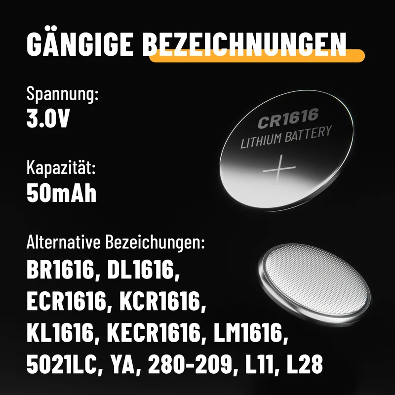 CR1616 Knopfzellen, 3 V Lithium