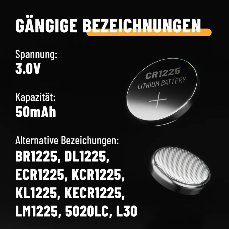 CR1225 Knopfzellen, 3 V Lithium
