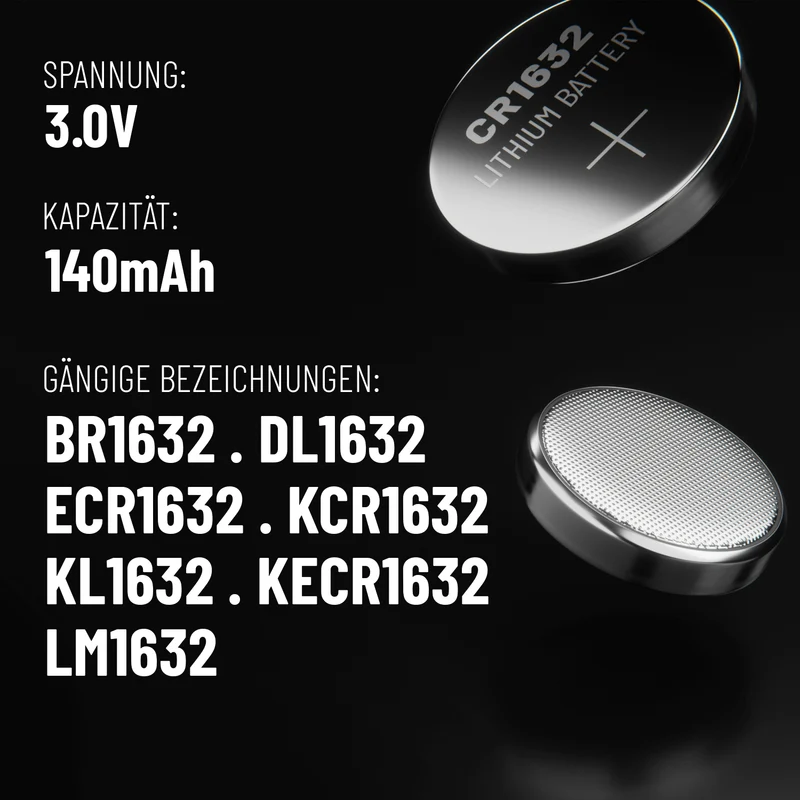 CR1632 Knopfzellen, 3 V Lithium