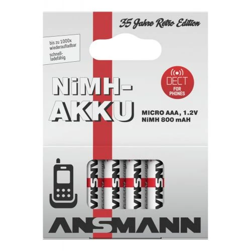 Ansmann Akku Micro AAA, ideal für DECT-Telefon, NiMH 1,2V 800mAh, 4er Blister