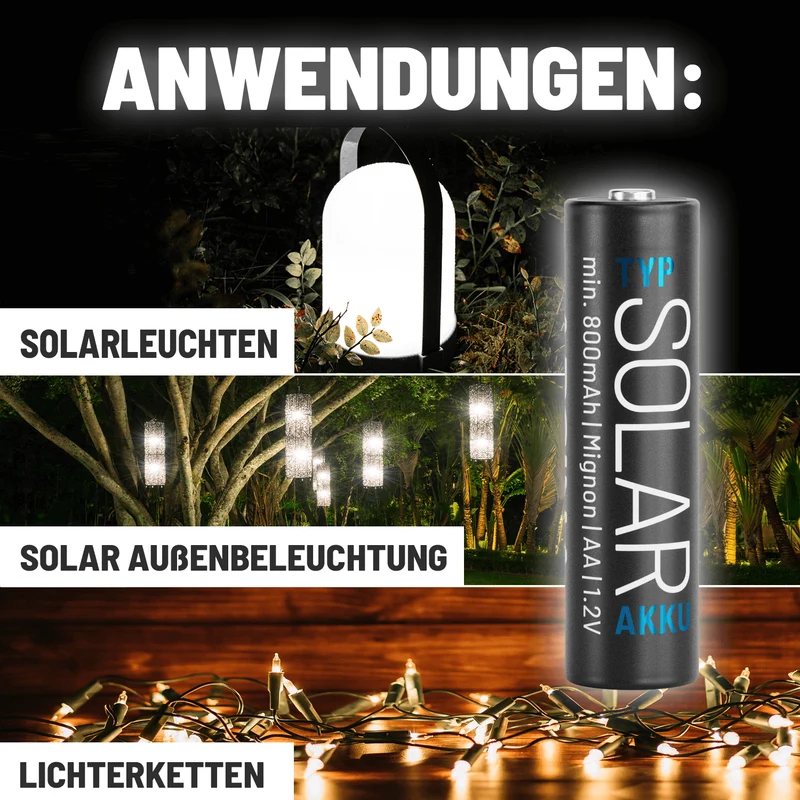 Solarakkus AA für Solarleuchten, 800 mAh, 1,2 V NiMH