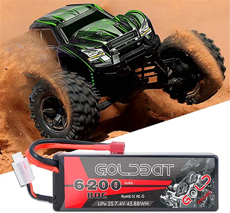 2 Packs RC Akku 6200 mAh Lipo Akku Lipo Batterie 80C 2S 7,4V mit Female T-Stecker Batterie Ersatzakku für RC Auto Flugzeug Helikopter