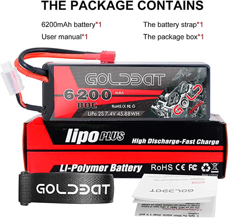 2 Packs RC Akku 6200 mAh Lipo Akku Lipo Batterie 80C 2S 7,4V mit Female T-Stecker Batterie Ersatzakku für RC Auto Flugzeug Helikopter