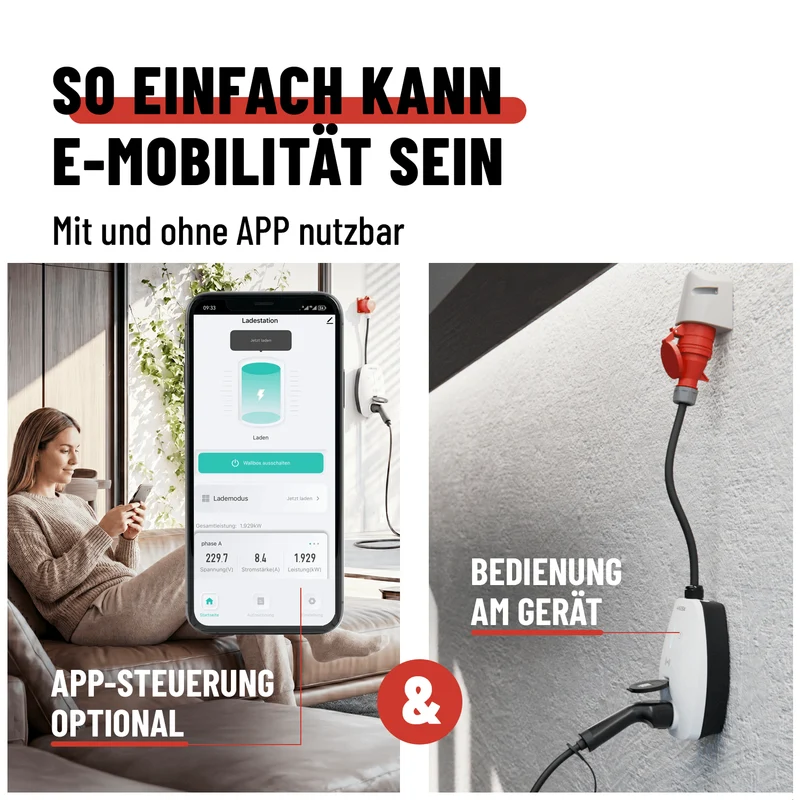 Mobile Wallbox 11 kW mit App, CEE 16 A