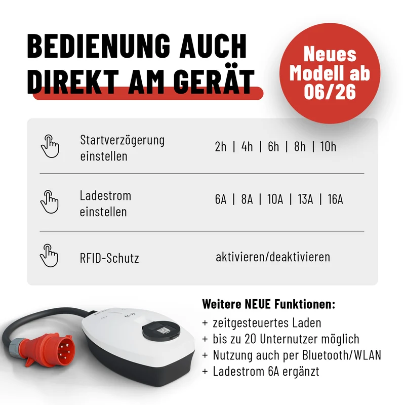 Mobile Wallbox 11 kW mit App, CEE 16 A