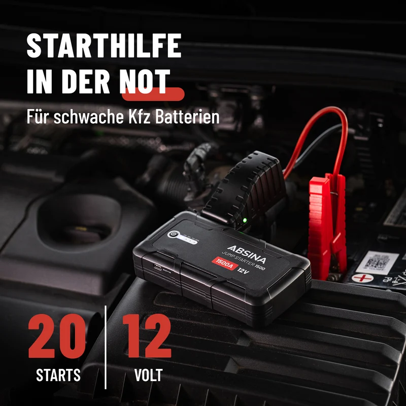Auto Starthilfe mit Powerbank, 12 V, 1.500 A