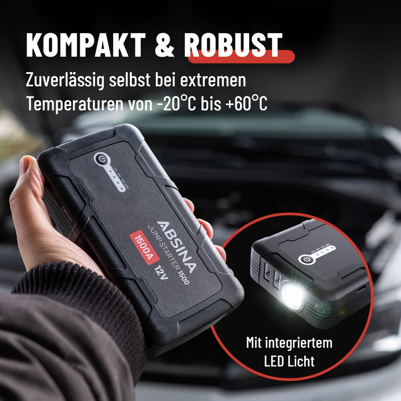 Auto Starthilfe mit Powerbank, 12 V, 1.500 A
