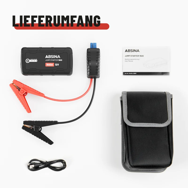 Auto Starthilfe mit Powerbank, 12 V, 1.500 A