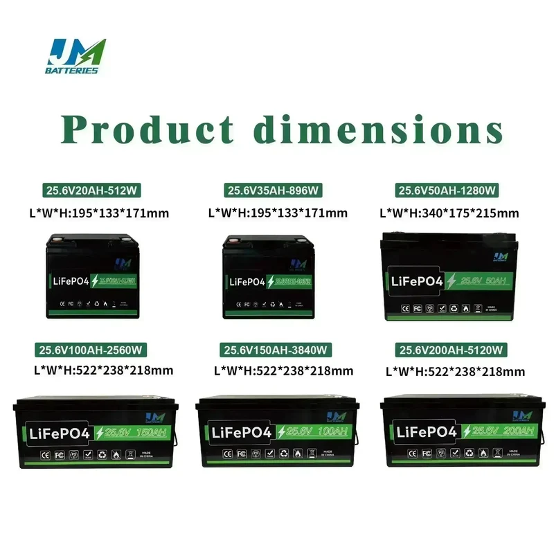 Lifepo4 Battery 25.6V 100Ah 200Ah1 50Ah Long Cycle Life Battery Premium Reliable Power Lithium Battery