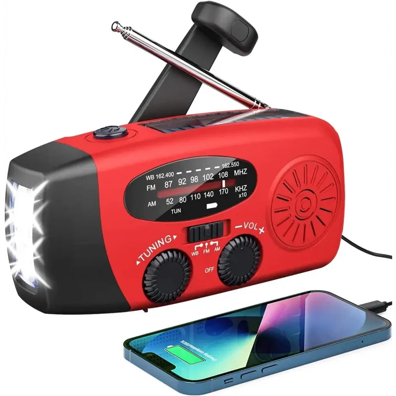 Draagbare radio op zonne-energie met zaklamp