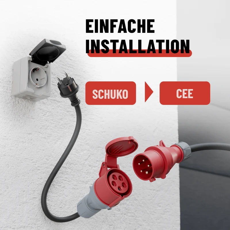 Adapter von Schuko auf CEE 16 A, einphasig, 60 cm