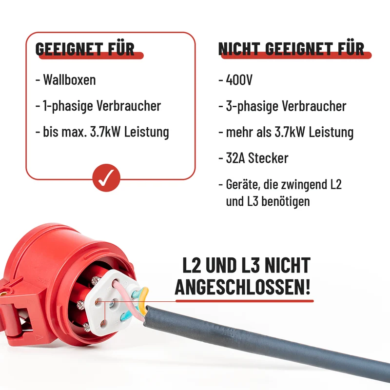 Adapter von Schuko auf CEE 16 A, einphasig, 60 cm