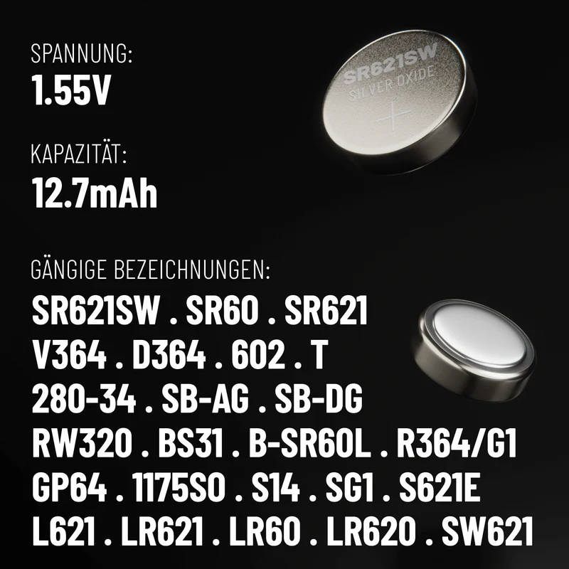 SR621SW Uhrenbatterien, 1,55 V Silberoxid