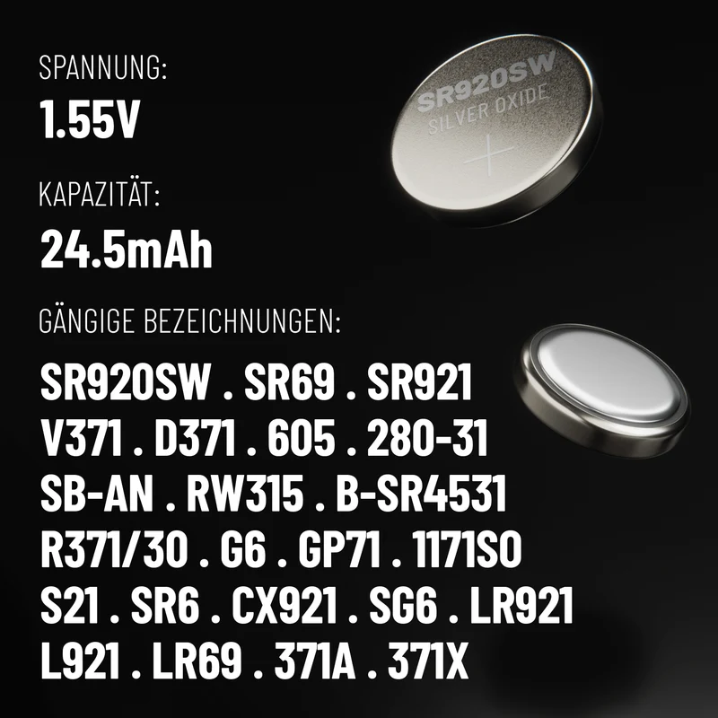 SR920SW Uhrenbatterien, 1,55 V Silberoxid
