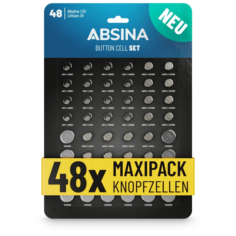 Knopfzellenset mit 8 Sorten, Alkaline und Lithium