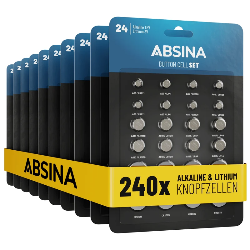 Knopfzellenset mit 8 Sorten, Alkaline und Lithium