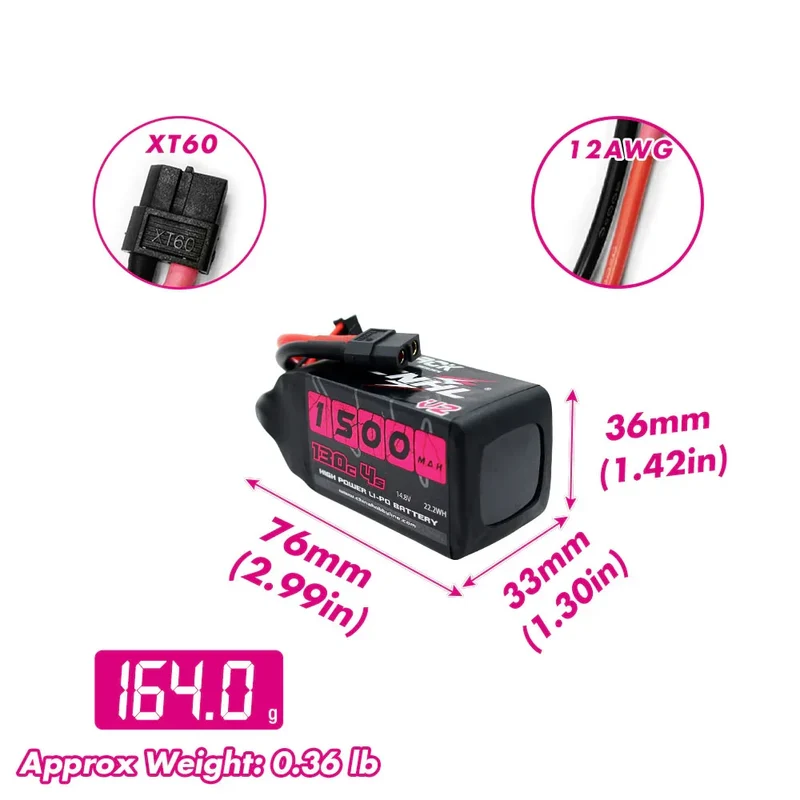 CNHL Black Series V2.0 1500mAh 14,8V 4S 130C LiPo-Akku mit XT60-Stecker (2 St.)