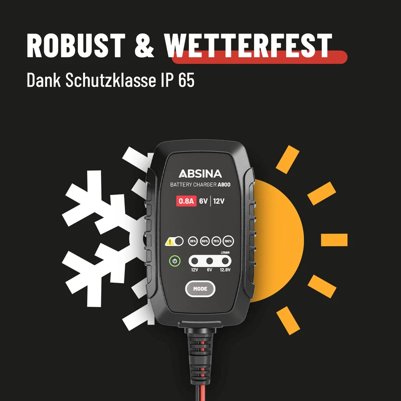 Ladegerät für Motorradbatterien A800, 6/12 V, 0,8 A