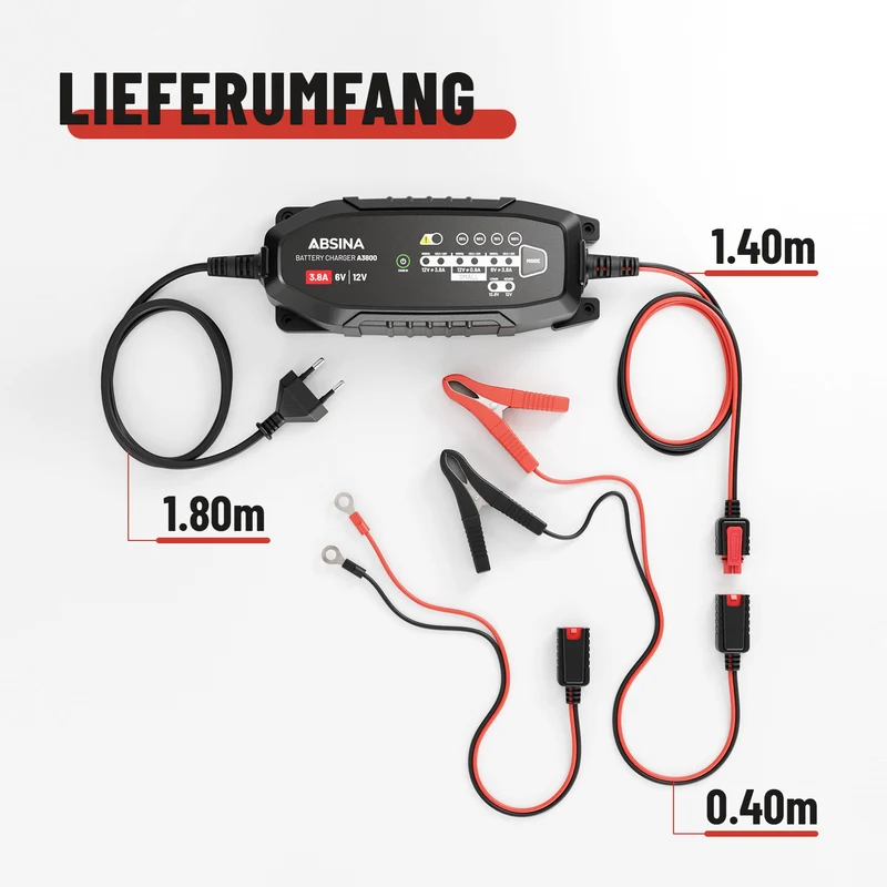 Ladegerät für Autobatterien A3800, 6/12 V, 3,8 A