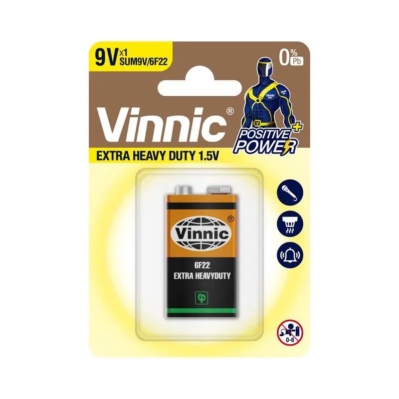 Vinnic – 9V Extra Heavy Duty Zink-Kohle-Batterie – 1 Stück
