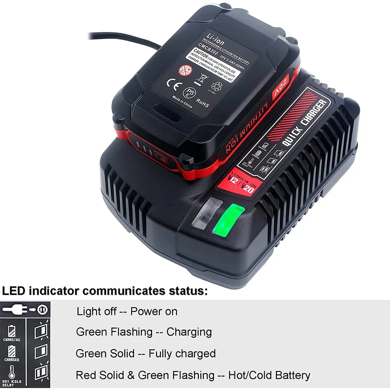 20V MAX Batterieladegerät CMCB104 kompatibel mit Craftsman V20 Lithiumbatterie CMCB204 CMCB202 (nur für V12/V20-Serie)