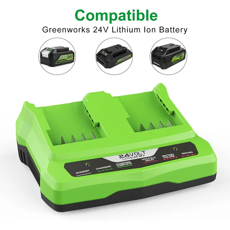 2Port 29862 Ladegerät 24V für G-24 Greenworks 24V Lithium Akku Dual Port Schnellladegerät