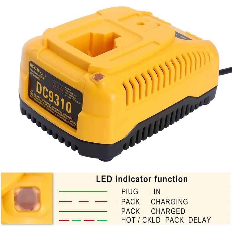 7.2V-18V Akku-Ladegerät DC9310 kompatibel mit Dewalt 18V 14.4V 12V 9.6V 7.2V NiCad & NiMh Akku DC9096 DC9098 DC9099