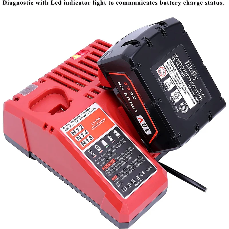 Ersatz für Milwaukee M12 M18 Akkuladegerät 48-59-1812, kompatibel mit Milwaukee 12V-18V M18 Akku 48-11-1852 48-11-1850 M12 48-11-2460