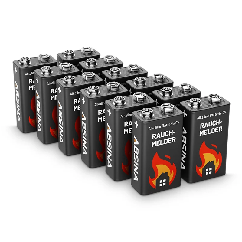 9 V Blockbatterien für Rauchmelder, Alkaline