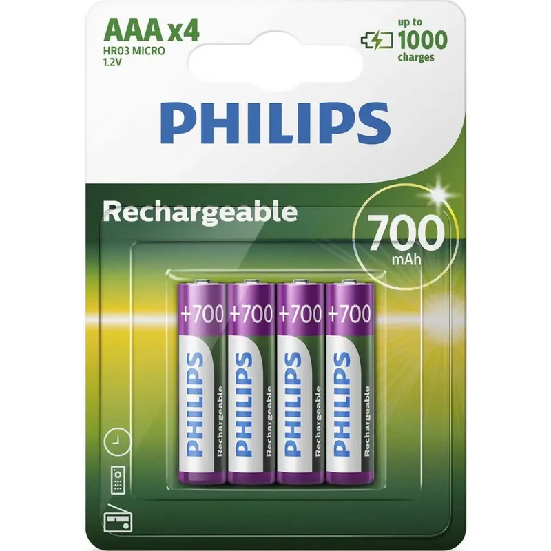 Philips Oplaadbare AAA Batterijen - 4 stuks - 700 mAh