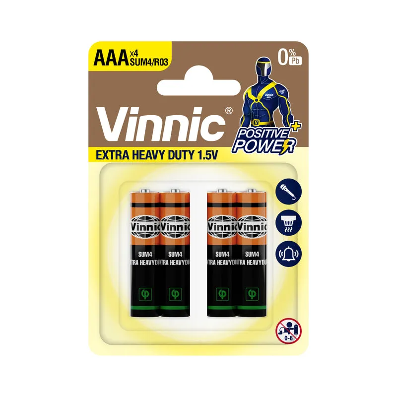 Vinnic - AAA 1,5V Extra Heavy Duty Zink-Kohle-Batterie - 4 Stück