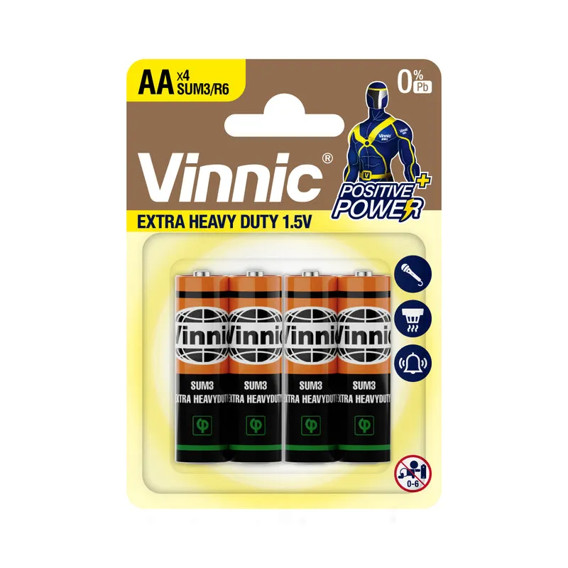 Vinnic - AA 1,5V Extra Heavy Duty Zink-Kohle-Batterie - 4er-Pack