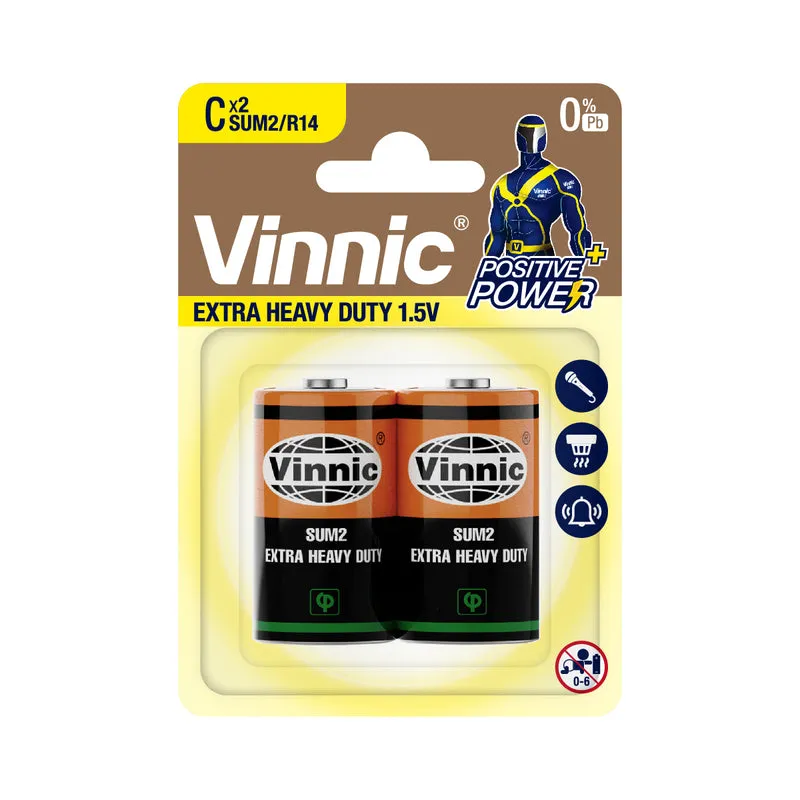 Vinnic – C 1,5V Extra Heavy Duty Zink-Kohle-Batterie – 2er-Pack
